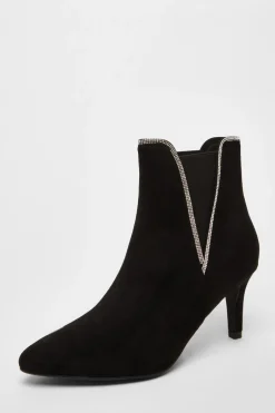 Quiz Black Faux Suede Diamante Ankle Boots Online