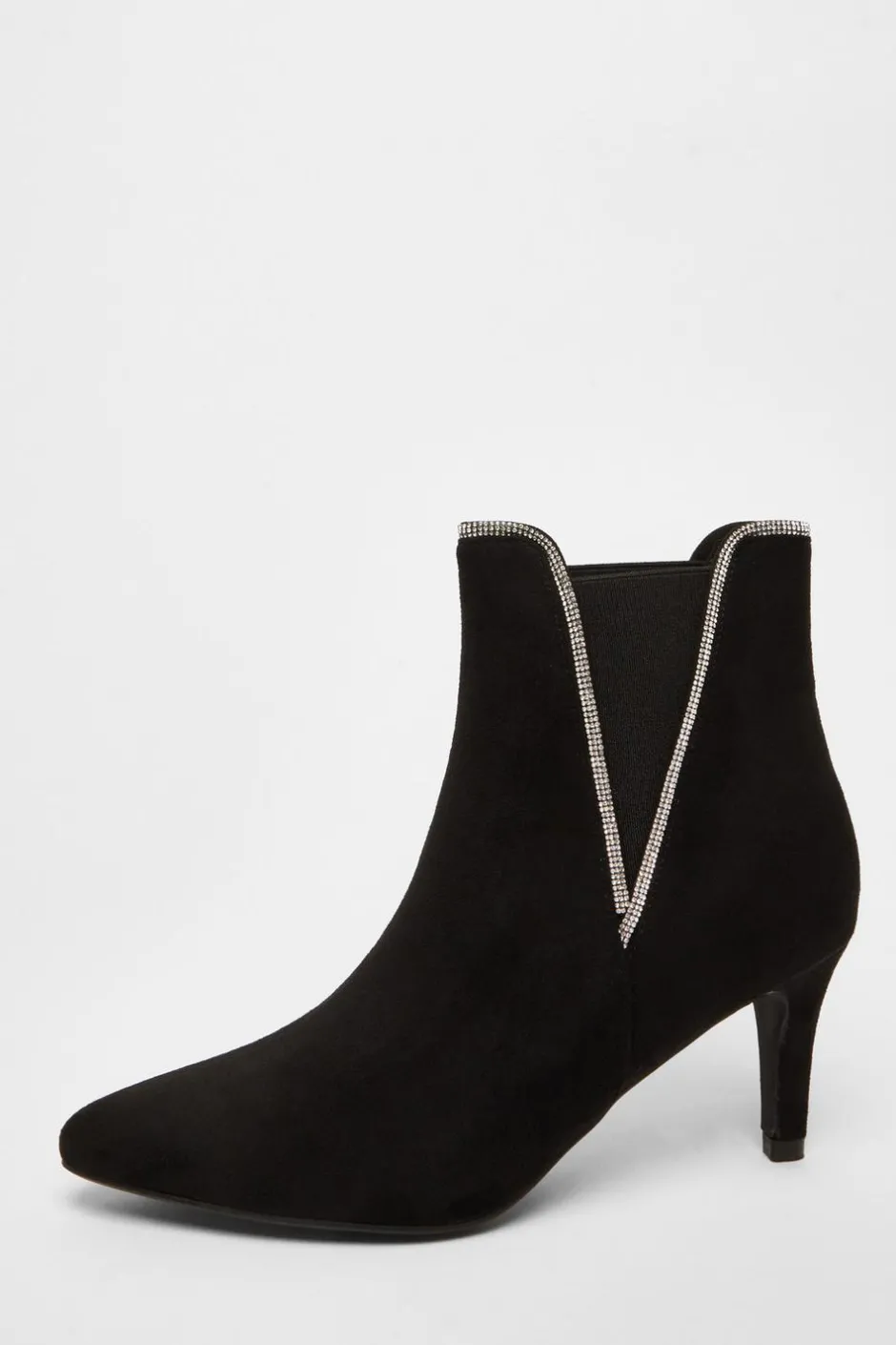Quiz Black Faux Suede Diamante Ankle Boots Online