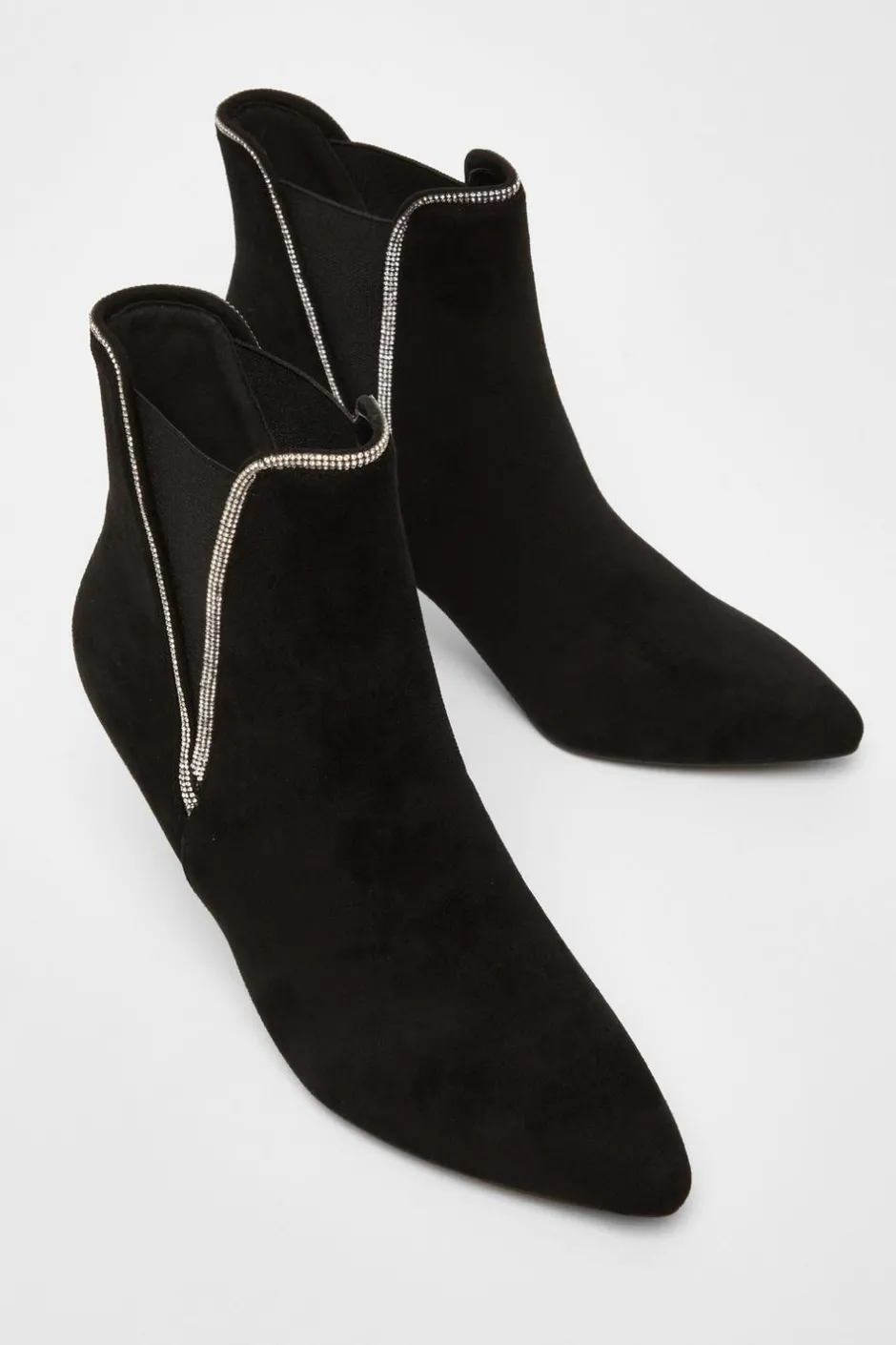Quiz Black Faux Suede Diamante Ankle Boots Online