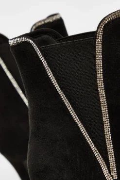 Quiz Black Faux Suede Diamante Ankle Boots Online