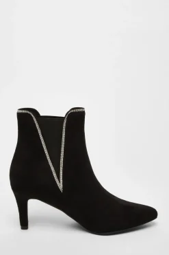 Quiz Black Faux Suede Diamante Ankle Boots Online