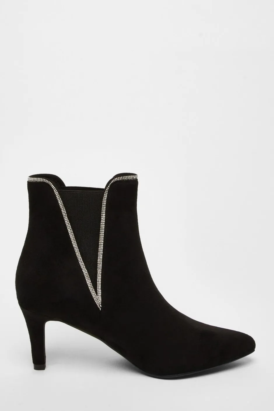 Quiz Black Faux Suede Diamante Ankle Boots Online