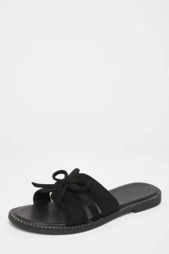 Quiz Faux Suede Flat Sandals Black New