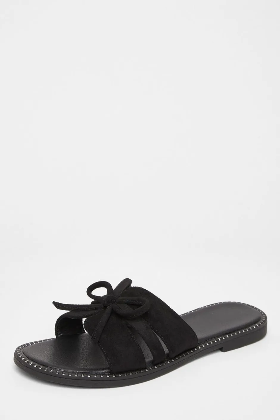 Quiz Faux Suede Flat Sandals Black New