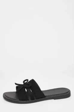 Quiz Faux Suede Flat Sandals Black New