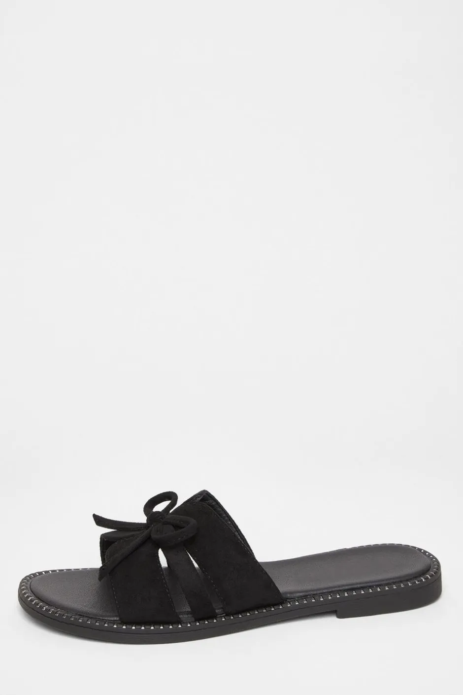 Quiz Faux Suede Flat Sandals Black New