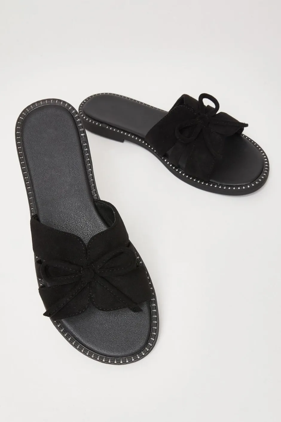 Quiz Faux Suede Flat Sandals Black New