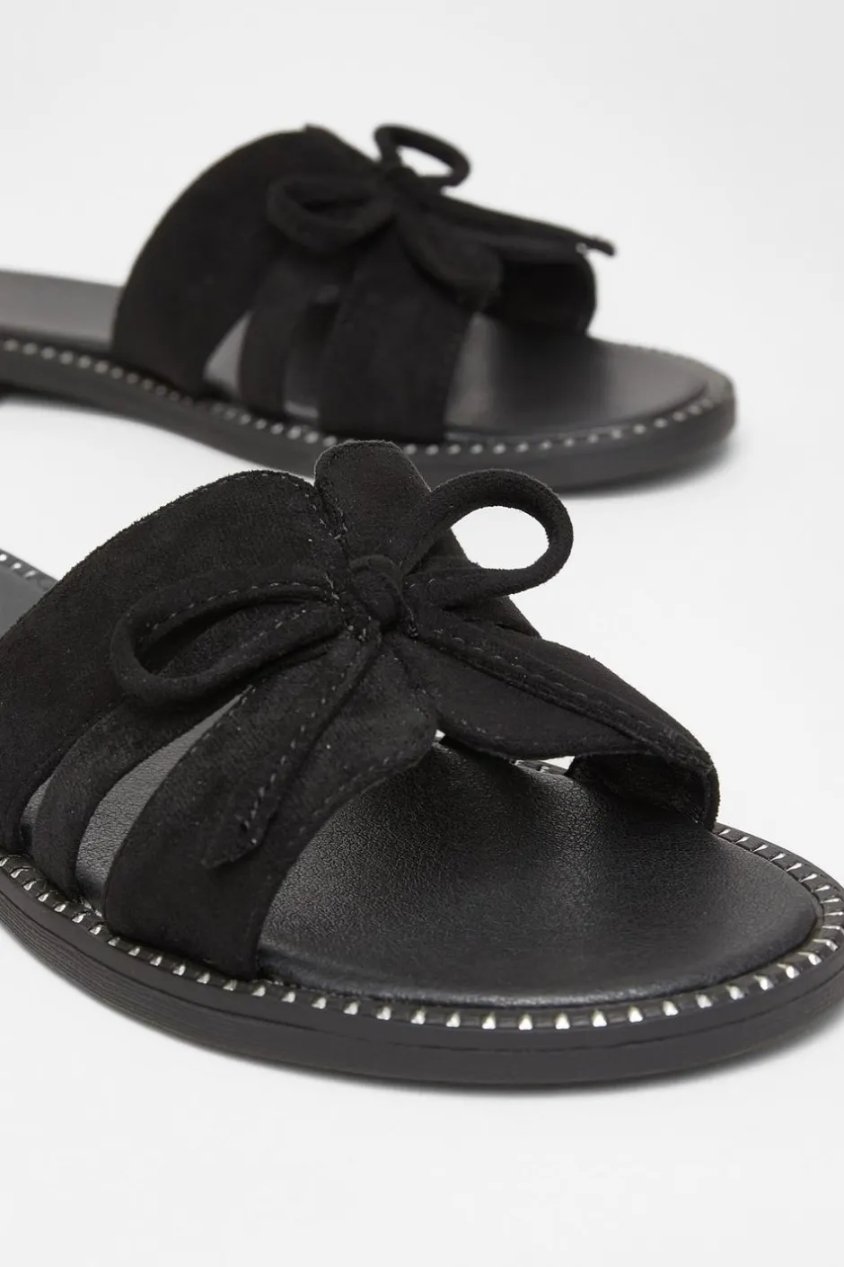 Quiz Faux Suede Flat Sandals Black New