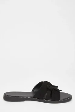 Quiz Faux Suede Flat Sandals Black New