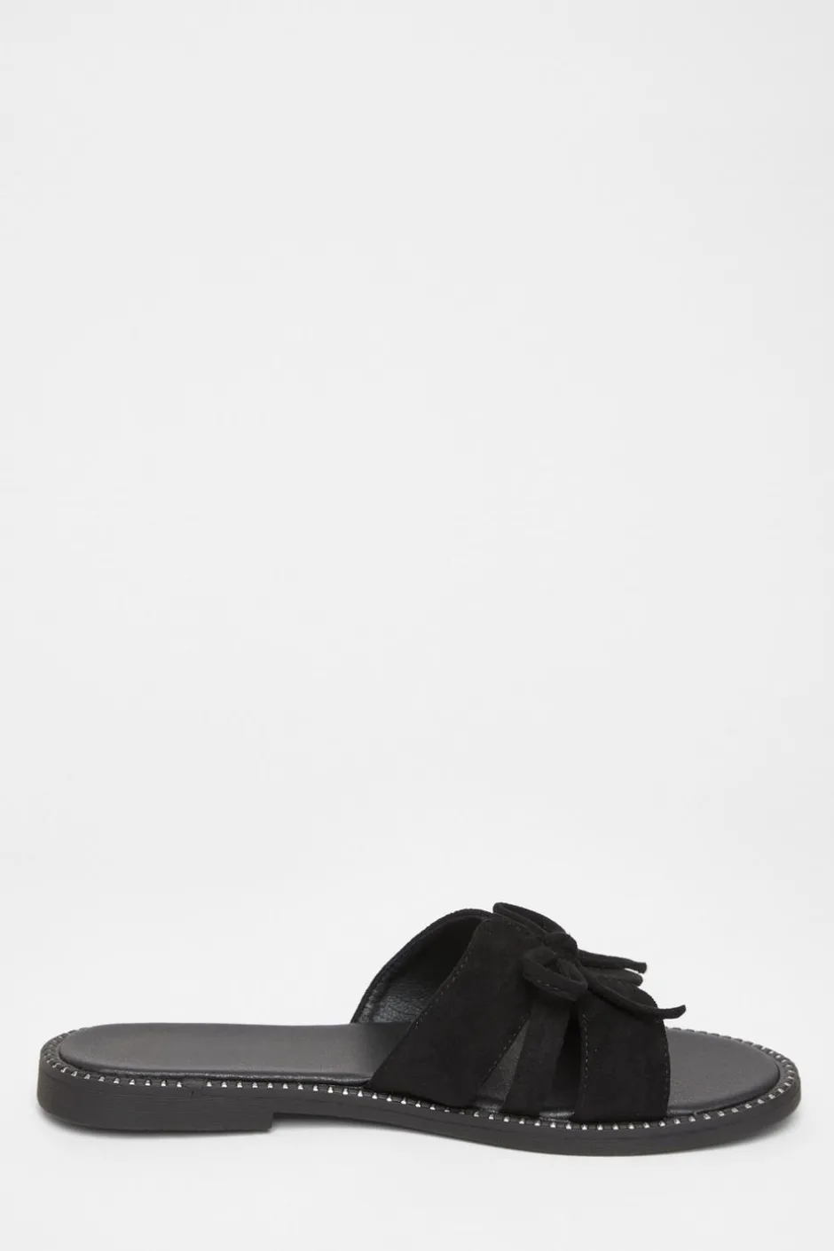 Quiz Faux Suede Flat Sandals Black New