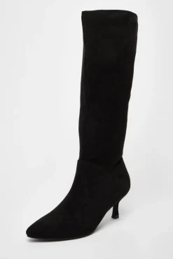Quiz Black Faux Suede Low Heeled Boots Outlet