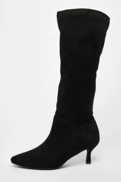 Quiz Black Faux Suede Low Heeled Boots Outlet