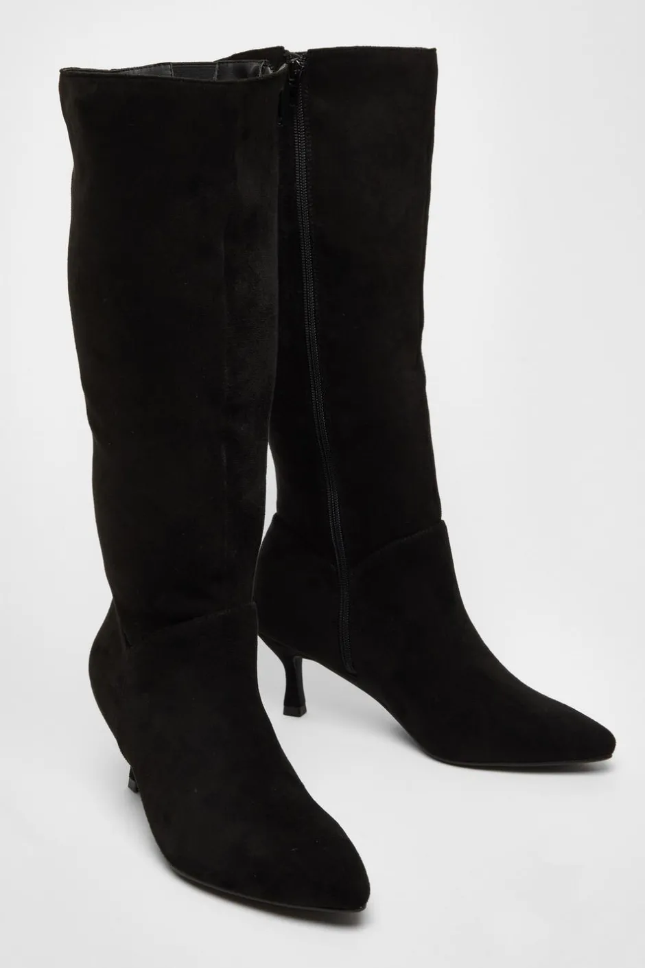 Quiz Black Faux Suede Low Heeled Boots Outlet