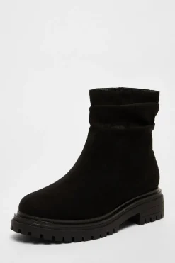 Quiz Black Faux Suede Ruched Ankle Boots Hot