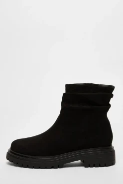 Quiz Black Faux Suede Ruched Ankle Boots Hot