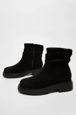Quiz Black Faux Suede Ruched Ankle Boots Hot