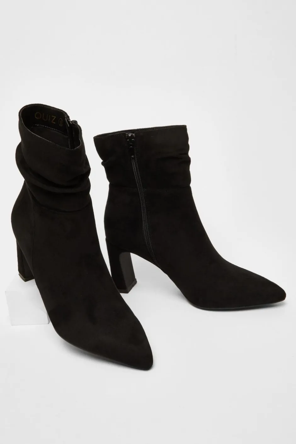Quiz Black Faux Suede Ruched Ankle Boots Discount