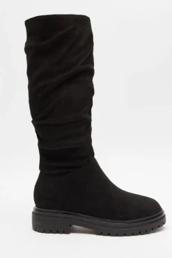 Quiz Black Faux Suede Ruched Boots Clearance