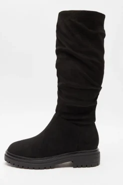Quiz Black Faux Suede Ruched Boots Clearance
