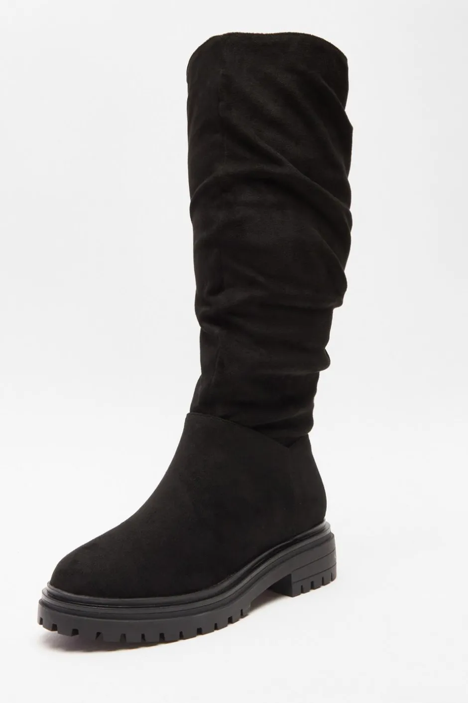 Quiz Black Faux Suede Ruched Boots Clearance