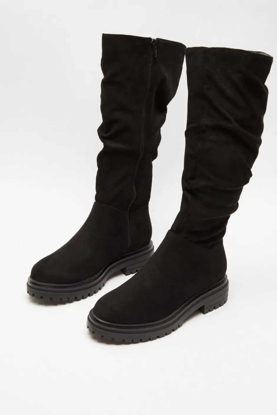 Quiz Black Faux Suede Ruched Boots Clearance