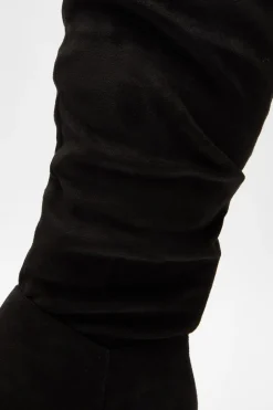 Quiz Black Faux Suede Ruched Boots Clearance