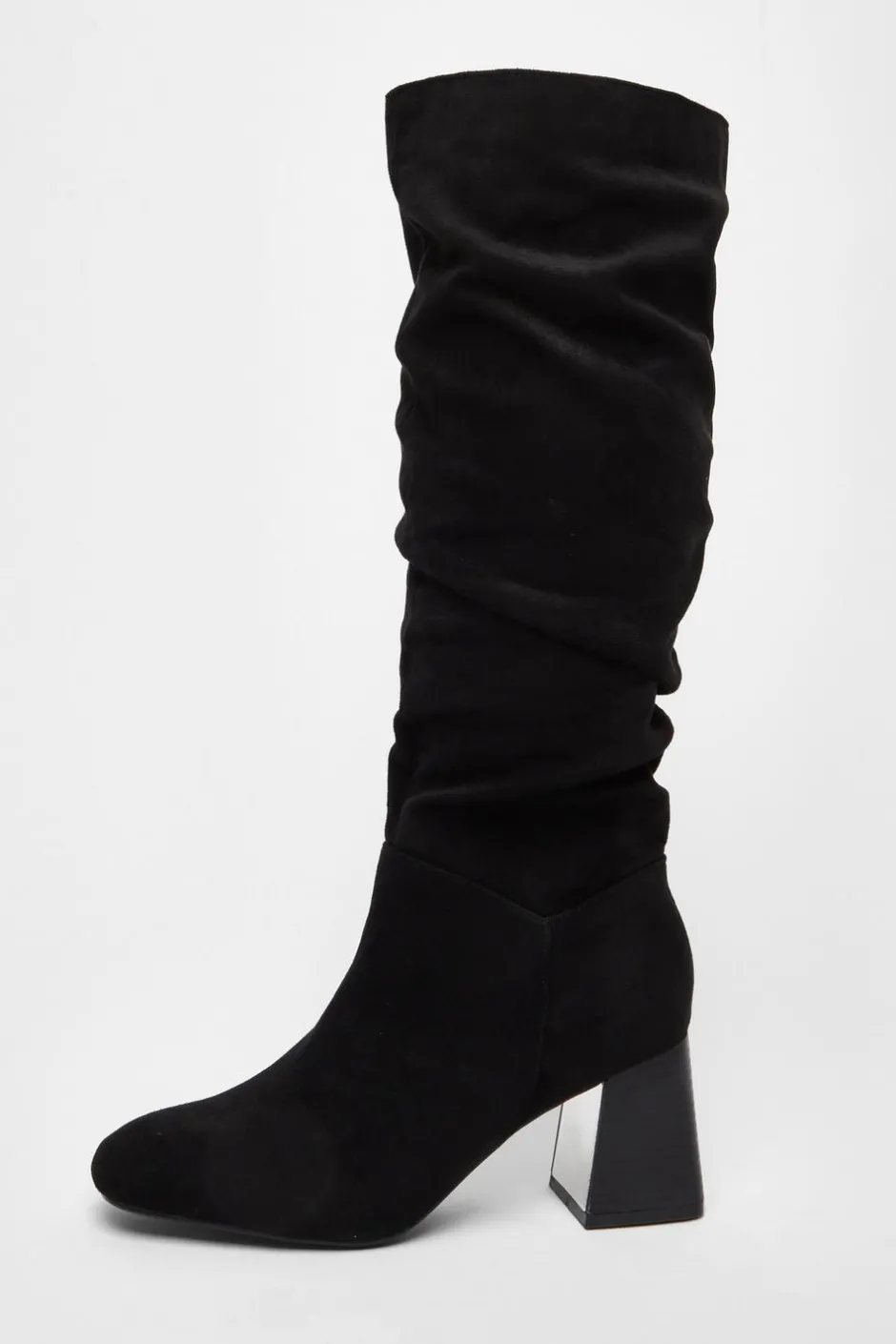 Quiz Faux Suede Ruched Heeled Boots Black Outlet
