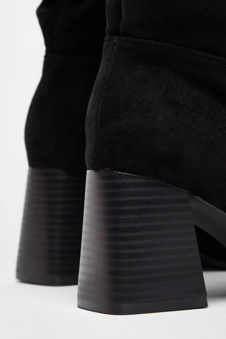 Quiz Faux Suede Ruched Heeled Boots Black Outlet