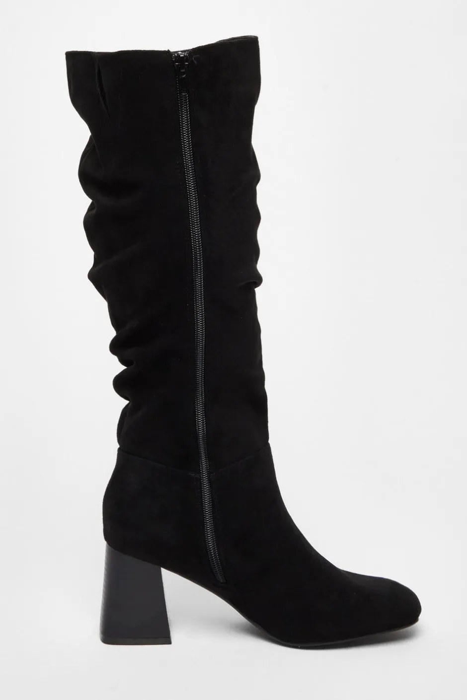 Quiz Faux Suede Ruched Heeled Boots Black Outlet