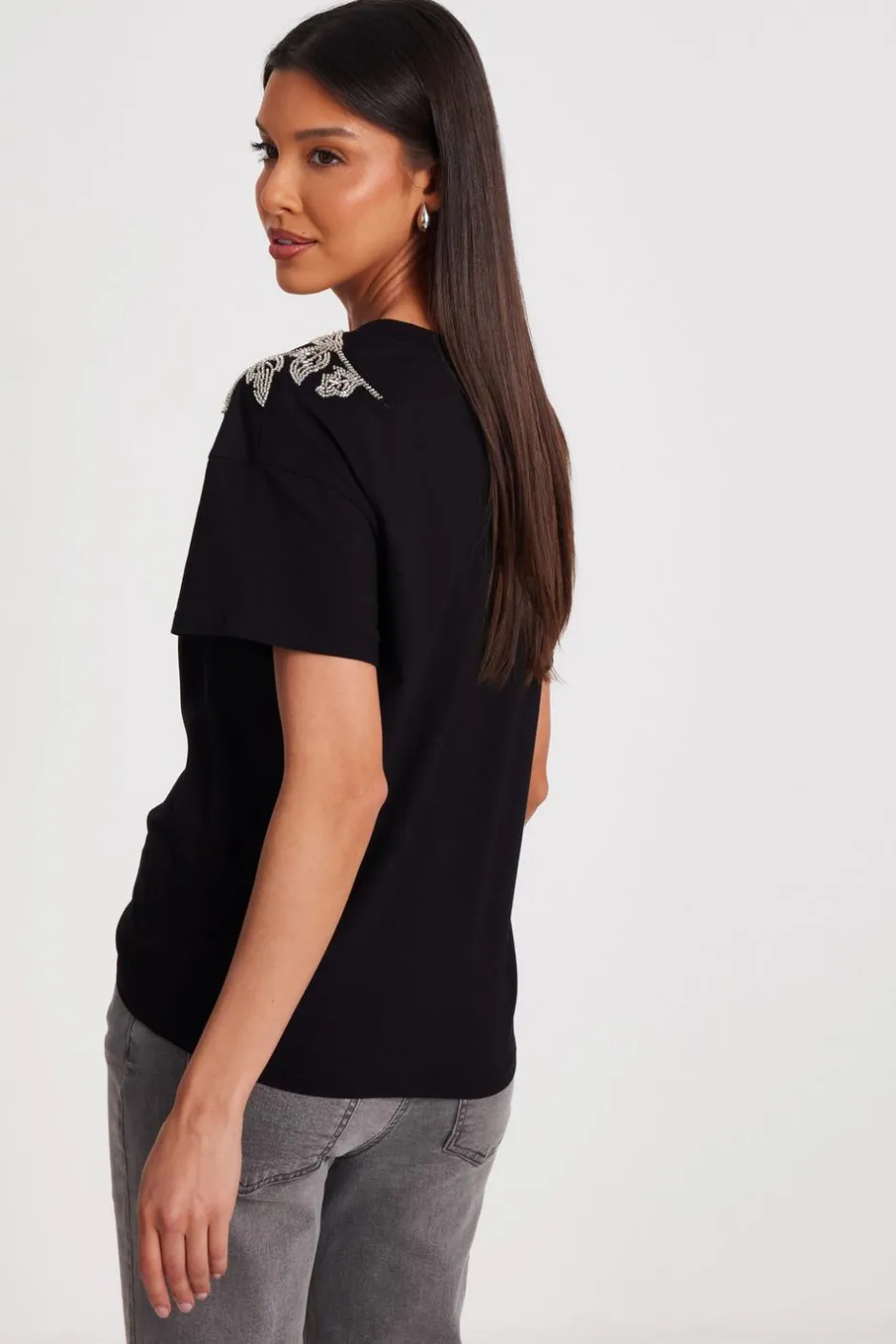 Quiz Black Floral Applique T-Shirt Sale