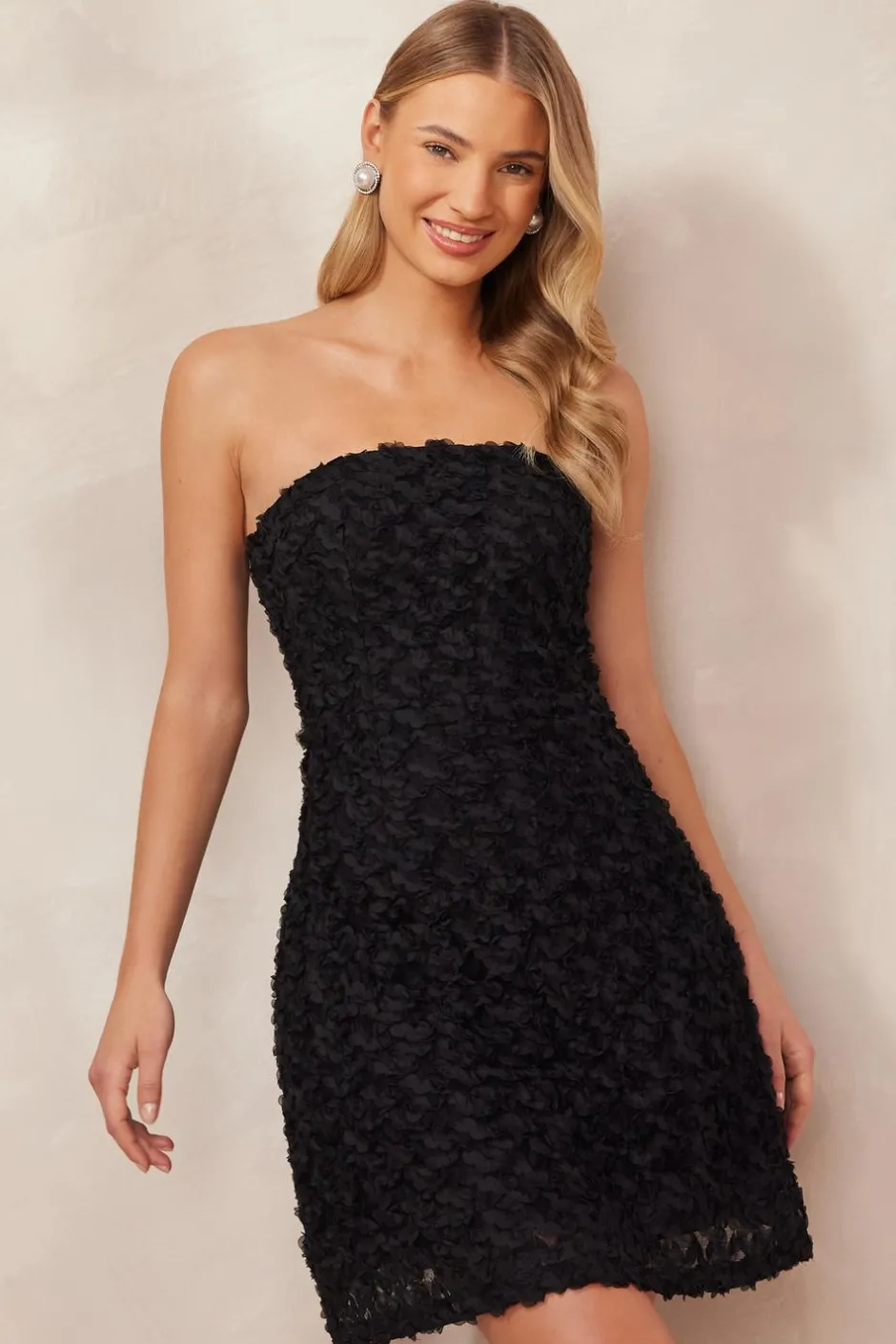 Quiz Floral Bandeau Mini Dress Black