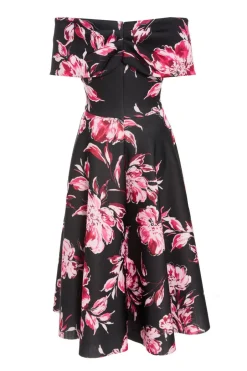 Quiz Black Floral Bardot Skater Midi Dress Hot