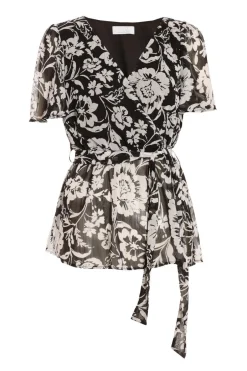 Quiz Black Floral Chiffon Wrap Top Outlet