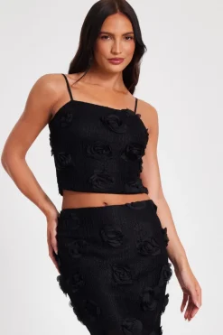 Quiz Black Floral Crop Top Sale