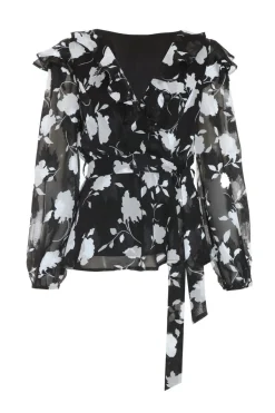 Quiz Black Floral Frill Peplum Top