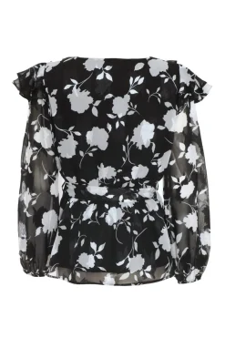 Quiz Black Floral Frill Peplum Top