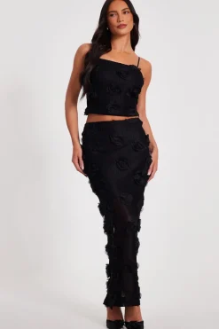 Quiz Black Floral Maxi Skirt New