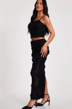 Quiz Black Floral Maxi Skirt New