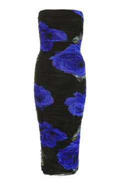 Quiz Black Floral Mesh Bandeau Midi Dress Outlet