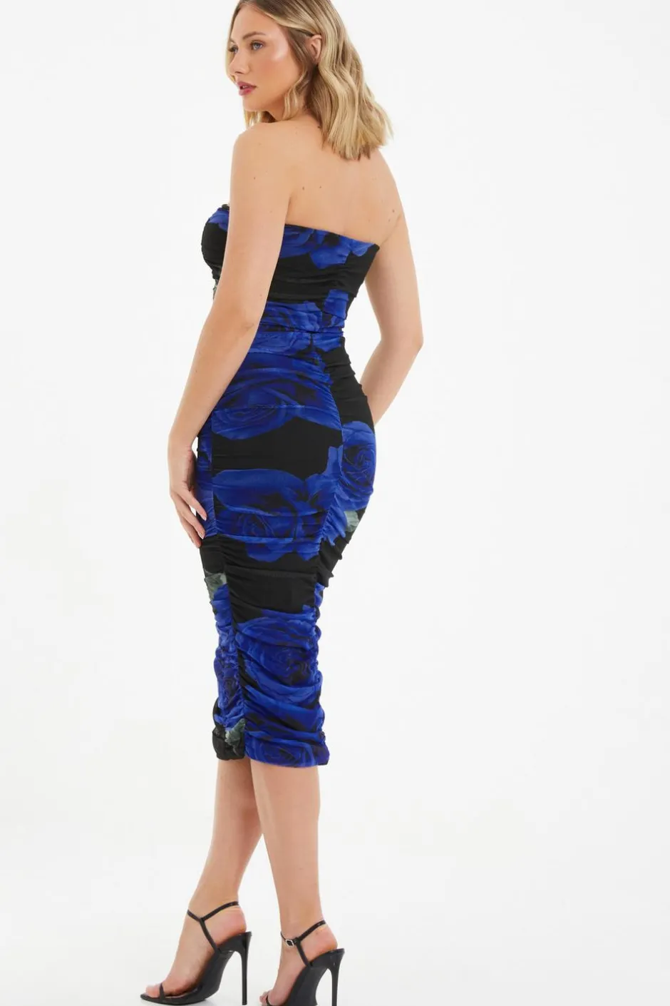 Quiz Black Floral Mesh Bandeau Midi Dress Outlet