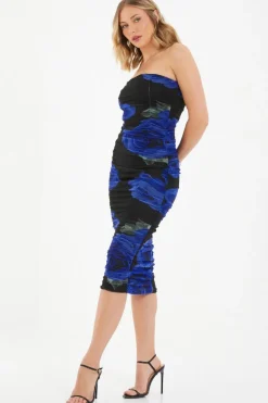 Quiz Black Floral Mesh Bandeau Midi Dress Outlet