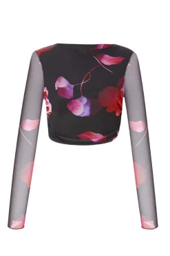 Quiz Black Floral Mesh Crop Top Sale