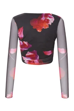 Quiz Black Floral Mesh Crop Top Sale