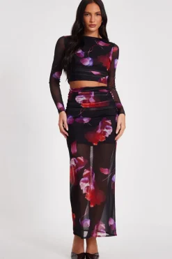 Quiz Black Floral Mesh Maxi Skirt Best