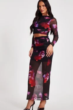 Quiz Black Floral Mesh Maxi Skirt Best