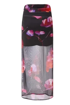 Quiz Black Floral Mesh Maxi Skirt Best