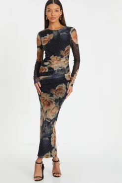 Quiz Black Floral Mesh Midaxi Dress Discount