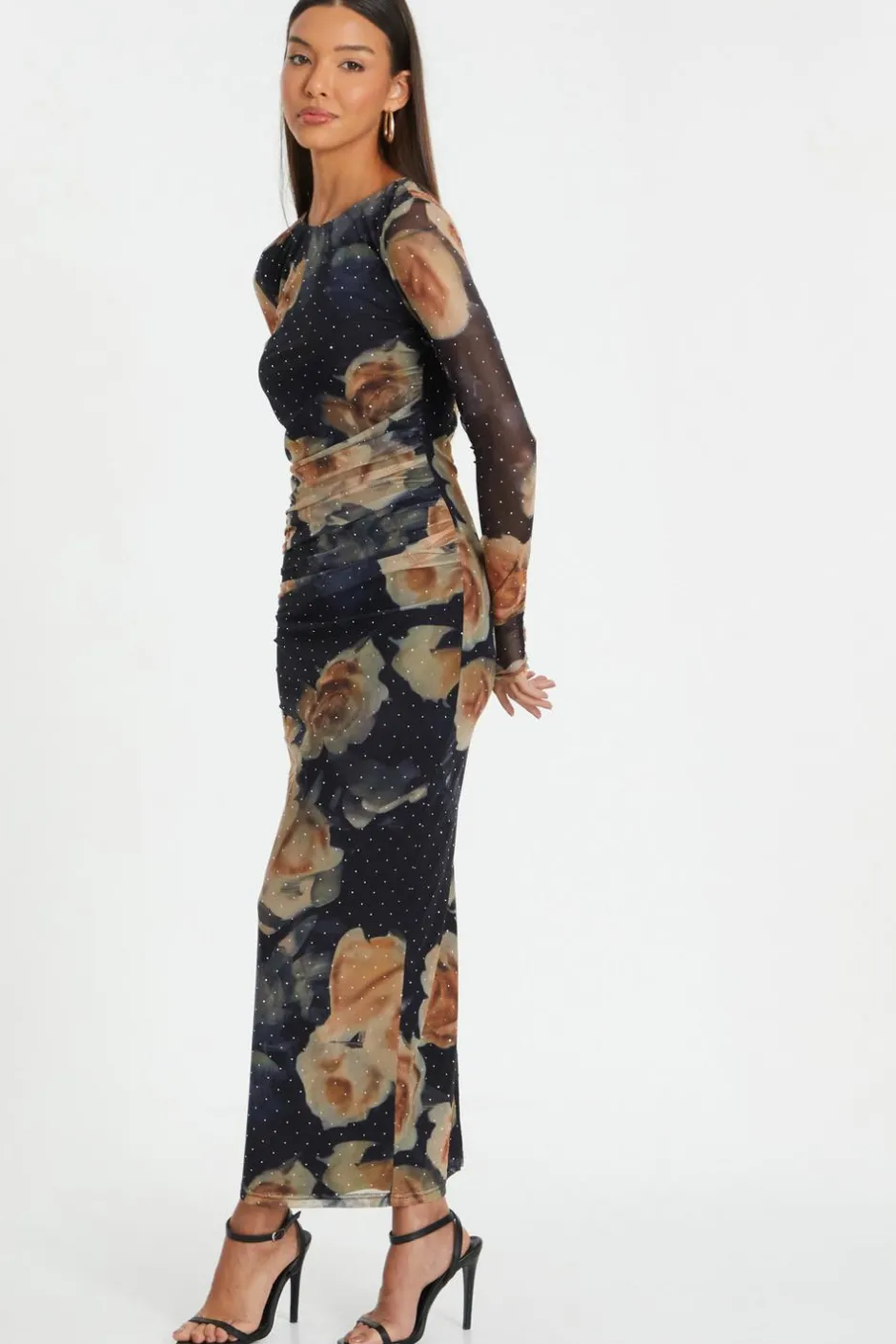 Quiz Black Floral Mesh Midaxi Dress Discount