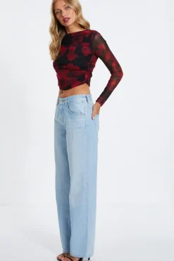 Quiz Black Floral Mesh Ruched Crop Top Sale