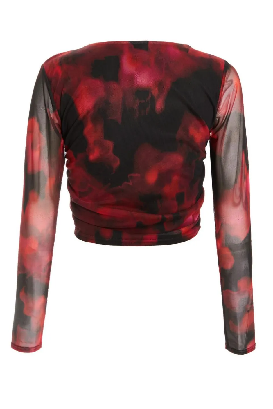 Quiz Black Floral Mesh Ruched Crop Top Sale